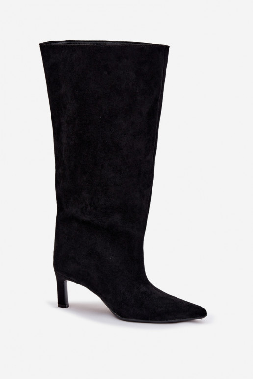 dámske čižmyz eko semišuu Trvalý model s tenkými podpätkami čierna Phelin