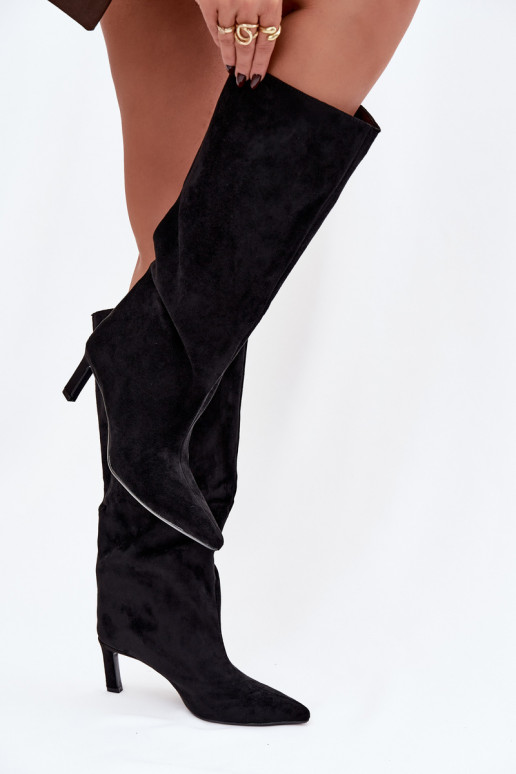 dámske čižmyz eko semišuu Trvalý model s tenkými podpätkami čierna Phelin