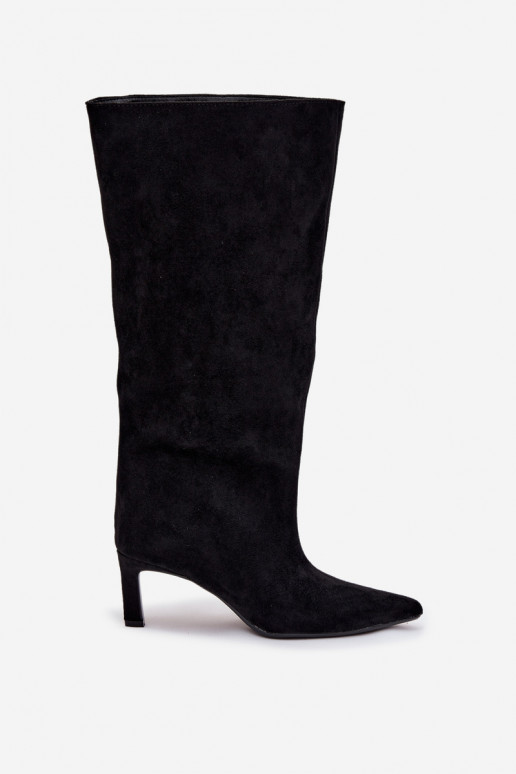 dámske čižmyz eko semišuu Trvalý model s tenkými podpätkami čierna Phelin