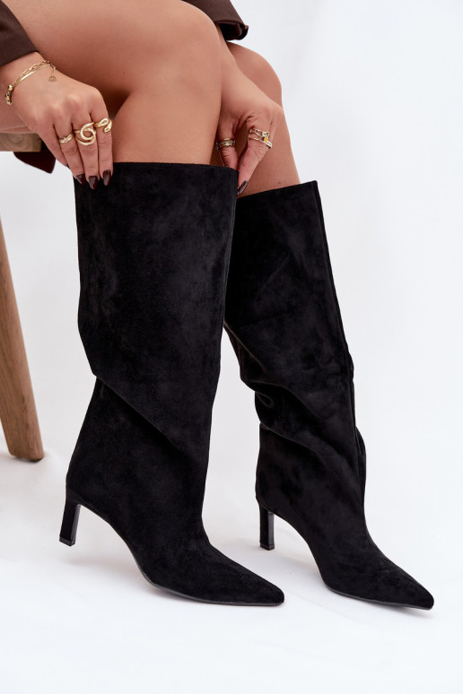 dámske čižmyz eko semišuu Trvalý model s tenkými podpätkami čierna Phelin