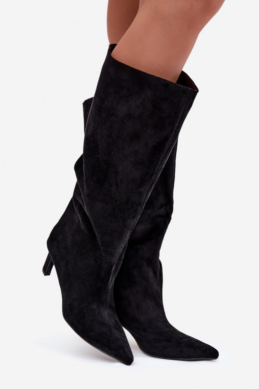 dámske čižmyz eko semišuu Trvalý model s tenkými podpätkami čierna Phelin