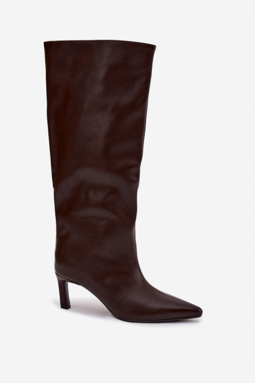 dámske čižmy Trvalý model s tenkými podpätkami S prešívaním CzekoladoIne Olyvia