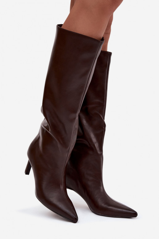 dámske čižmy Trvalý model s tenkými podpätkami S prešívaním CzekoladoIne Olyvia