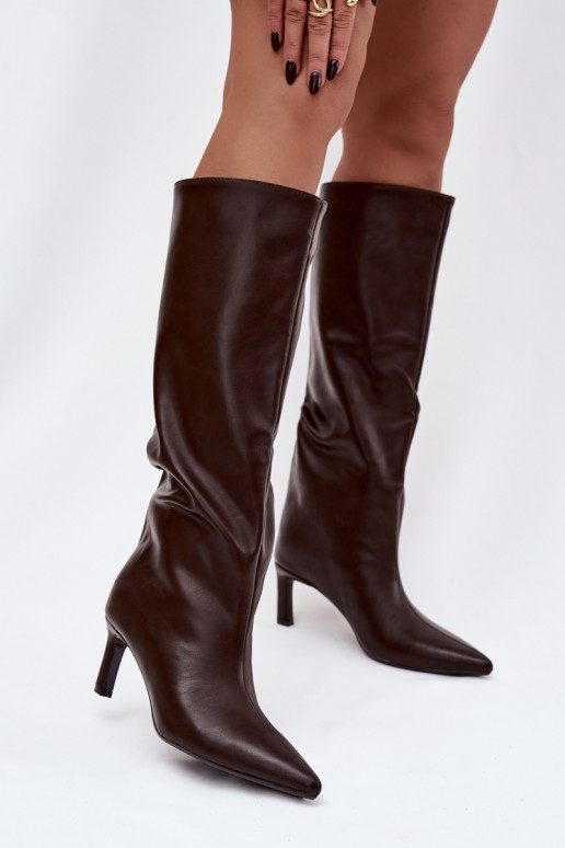 dámske čižmy Trvalý model s tenkými podpätkami S prešívaním CzekoladoIne Olyvia