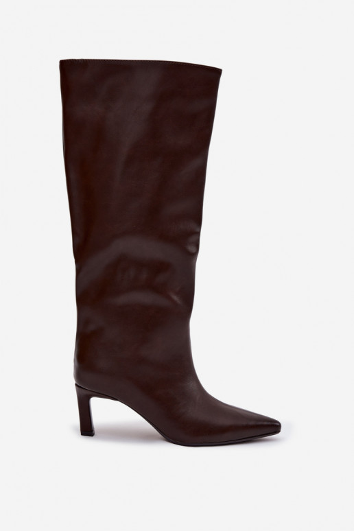 dámske čižmy Trvalý model s tenkými podpätkami S prešívaním CzekoladoIne Olyvia
