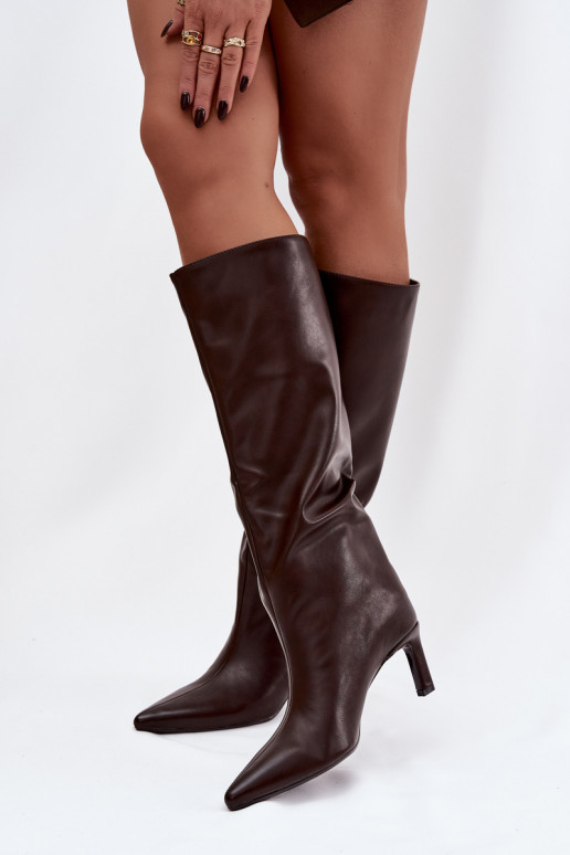 dámske čižmy Trvalý model s tenkými podpätkami S prešívaním CzekoladoIne Olyvia