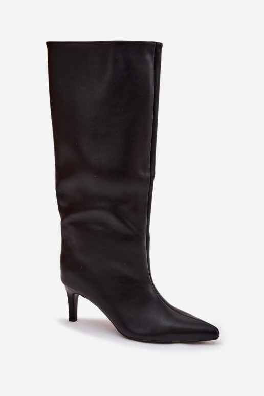 dámske čižmy Trvalý model s tenkými podpätkami S prešívaním čierna Olyvia