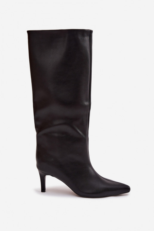 dámske čižmy Trvalý model s tenkými podpätkami S prešívaním čierna Olyvia