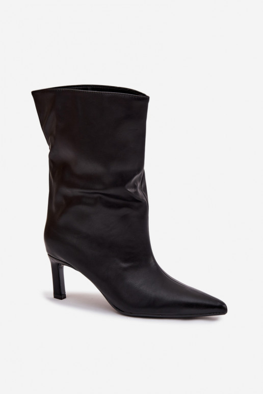 Trvalý model Dámske čižmy s tenkými podpätkami z eko kože čierna Norell