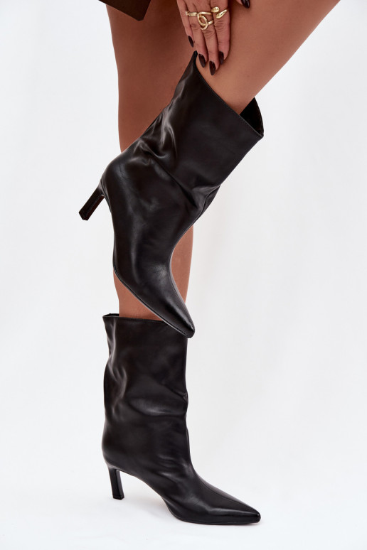 Trvalý model Dámske čižmy s tenkými podpätkami z eko kože čierna Norell