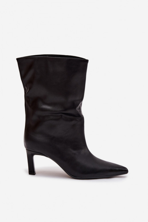 Trvalý model Dámske čižmy s tenkými podpätkami z eko kože čierna Norell