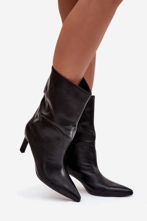Trvalý model Dámske čižmy s tenkými podpätkami z eko kože čierna Norell