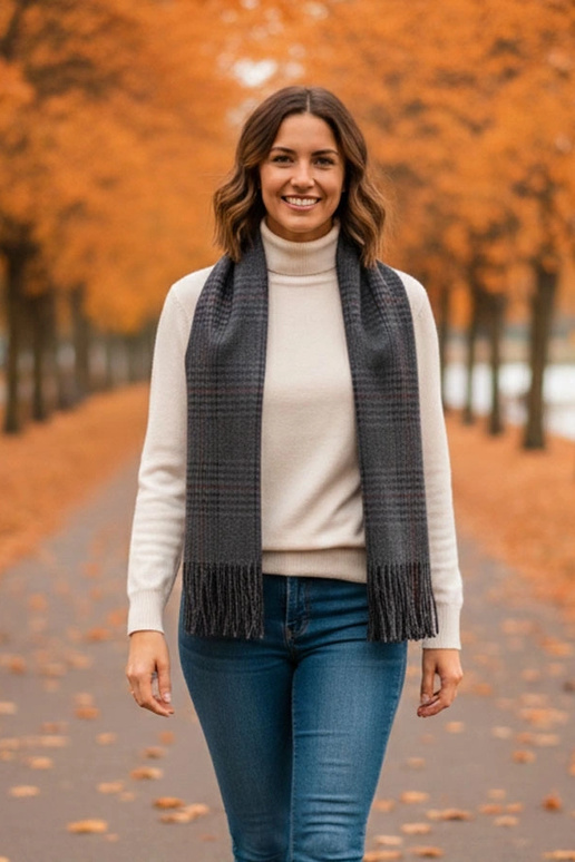 Sivý dámsky šál s kockami Pirouet