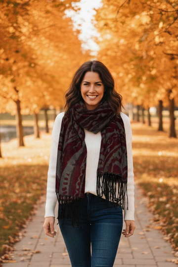 Sivo-bordový šál s...