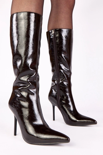 Hnedé lakované čižmy na...