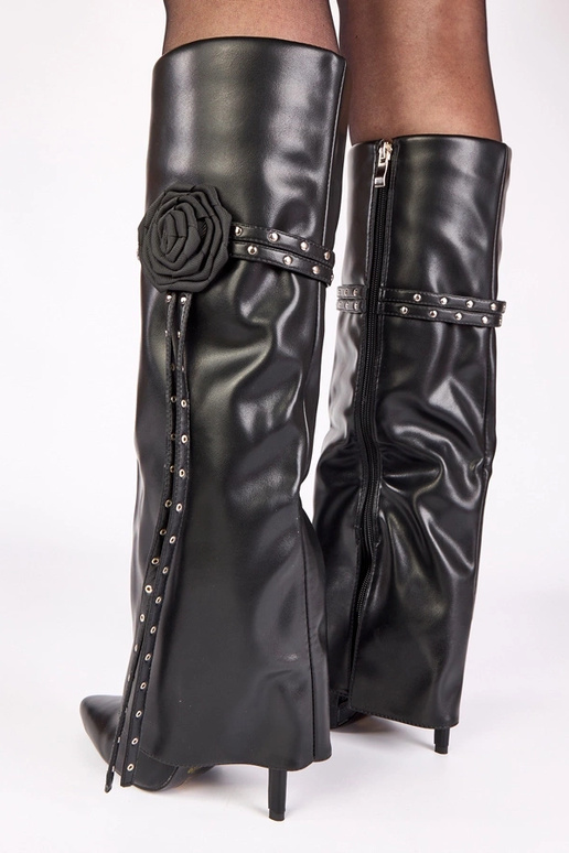 Čierne čižmy na vysokom podpätku s...