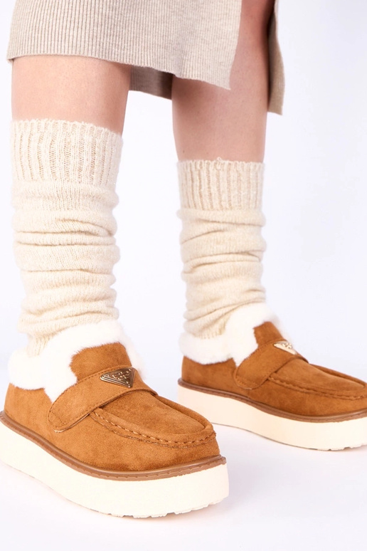 Hnedé mokasíny teplé s kožušinou Loafy