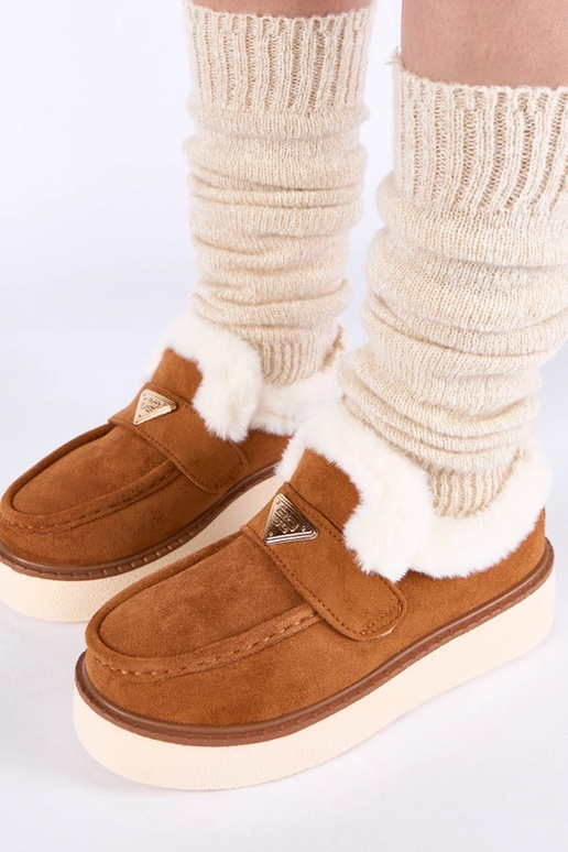 Hnedé mokasíny teplé s kožušinou Loafy
