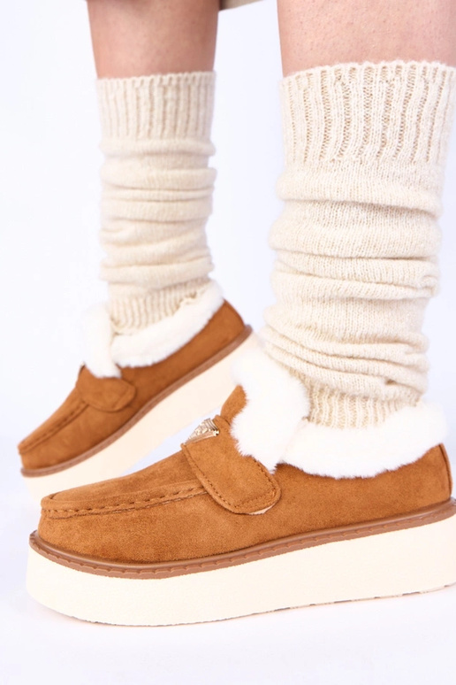 Hnedé mokasíny teplé s kožušinou Loafy