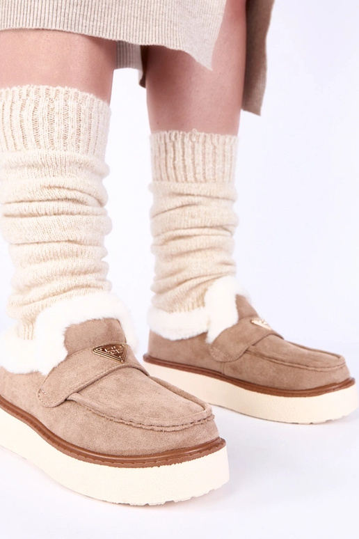 Tmavo pieskové mokasíny teplé s...