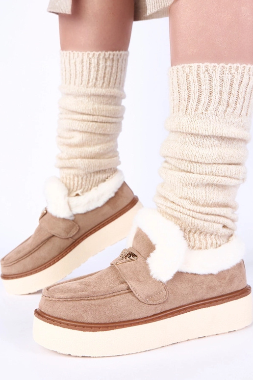 Tmavo pieskové mokasíny teplé s...