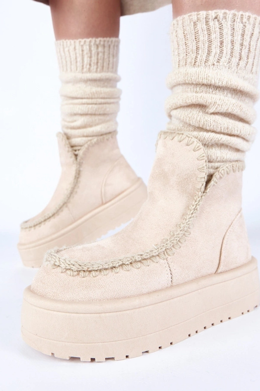 Svetlo pieskové snehové čižmy s...