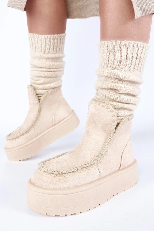 Svetlo pieskové snehové čižmy s...