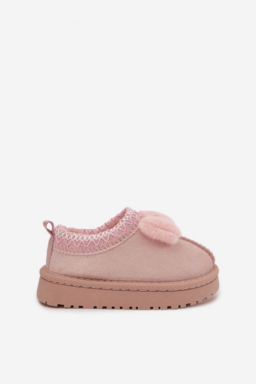 Detské snehové topánky s vyšívaním a stuhou v ružovej farbe Daven