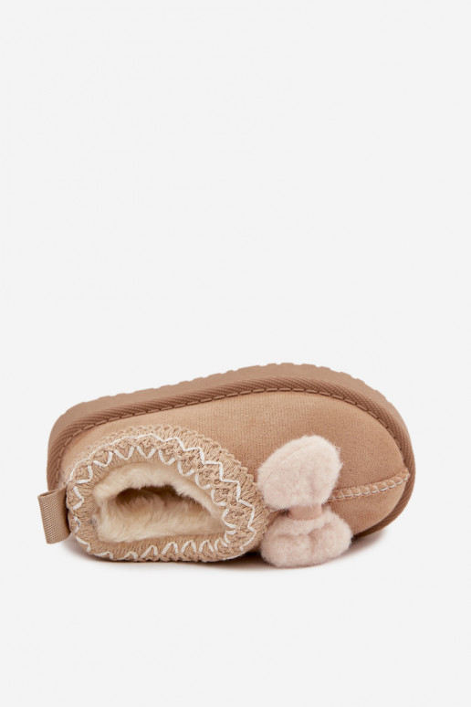 Detské snehové topánky s vyšívaním a stuhou v pieskovej farbe Daven