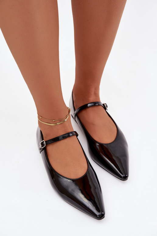 Lakované balerínky s popruhmi čierna Jarelle