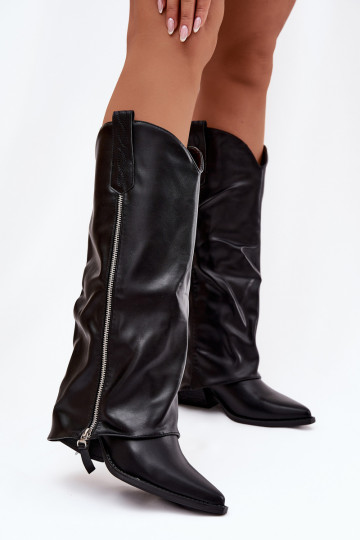 čižmy kovbojský štýl s podpätkami z eko kože čierna Palira