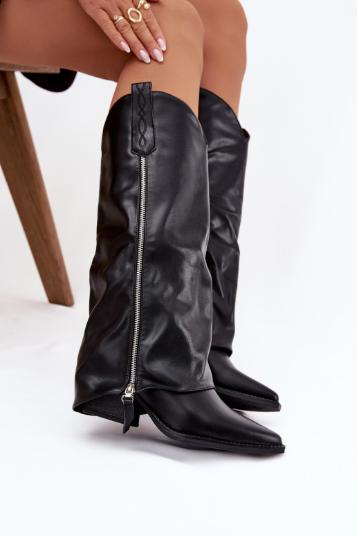 čižmy kovbojský štýl s podpätkami z eko kože čierna Palira