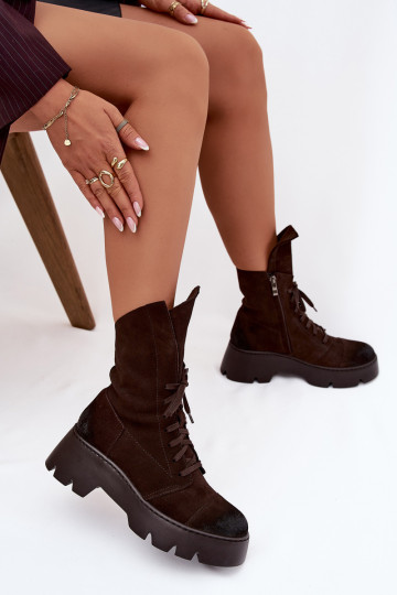 Pracovné členkové topánky DámskeZapnutéturalnego zo semišuu Zazoo 976 CzekoladoIne