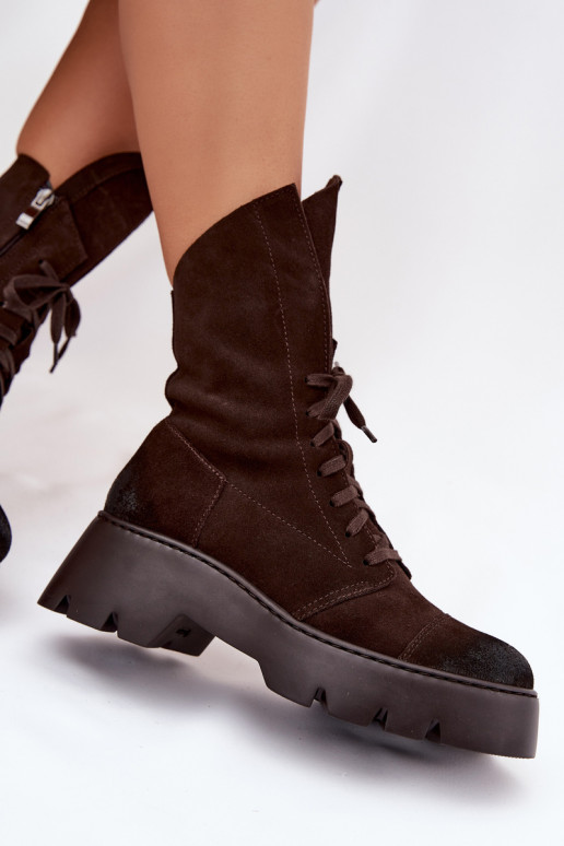 Pracovné členkové topánky DámskeZapnutéturalnego zo semišuu Zazoo 976 CzekoladoIne