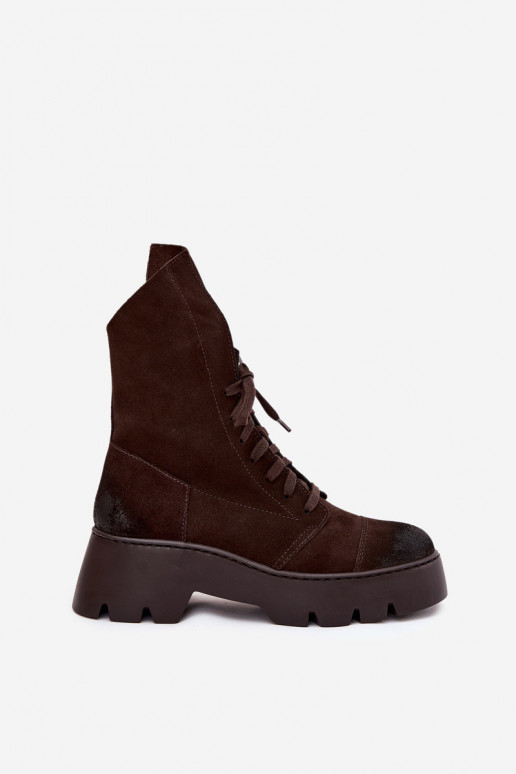 Pracovné členkové topánky DámskeZapnutéturalnego zo semišuu Zazoo 976 CzekoladoIne