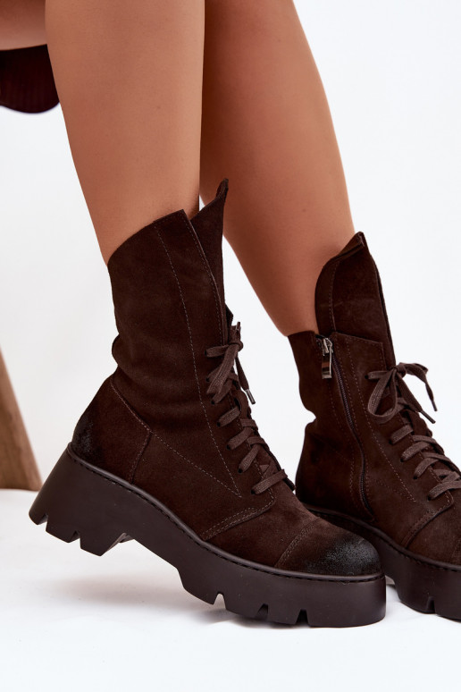 Pracovné členkové topánky DámskeZapnutéturalnego zo semišuu Zazoo 976 CzekoladoIne