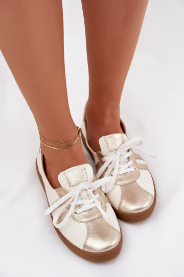 Kožené topánky Dámske Typu Barefoot Zazoo N1341 biely-zlatej farby