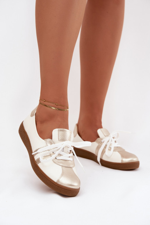 Kožené topánky Dámske Typu Barefoot Zazoo N1341 biely-zlatej farby