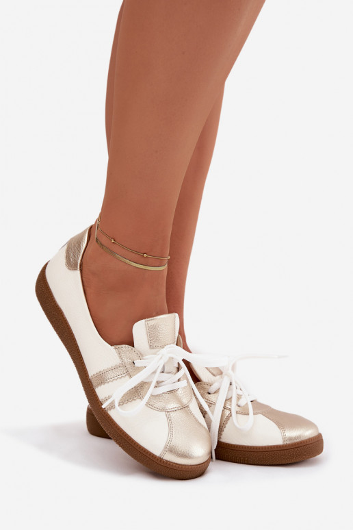 Kožené topánky Dámske Typu Barefoot Zazoo N1341 biely-zlatej farby