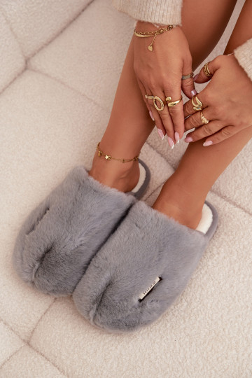 s kožušinou Papuče Dámske sivá Belinna