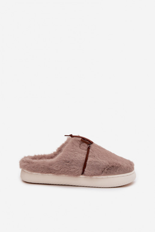 s kožušinou Papuče so stuhami khaki farby Minella