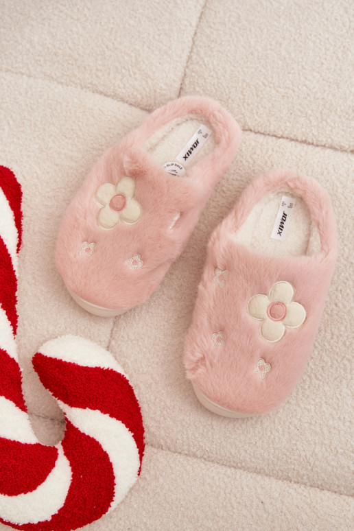 s kožušinou Papučes kvetinovými motívmiuszkami Ružová Selinne