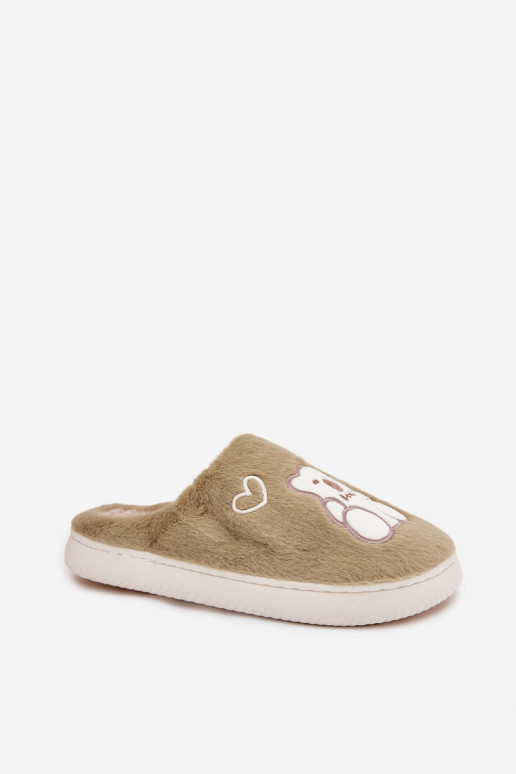 s kožušinou Papuče S medveďom zelená farba Noralie