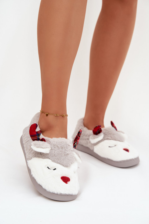 Papuče Vianoce Dámske S témou sobov s kožušinou sivá Orsella