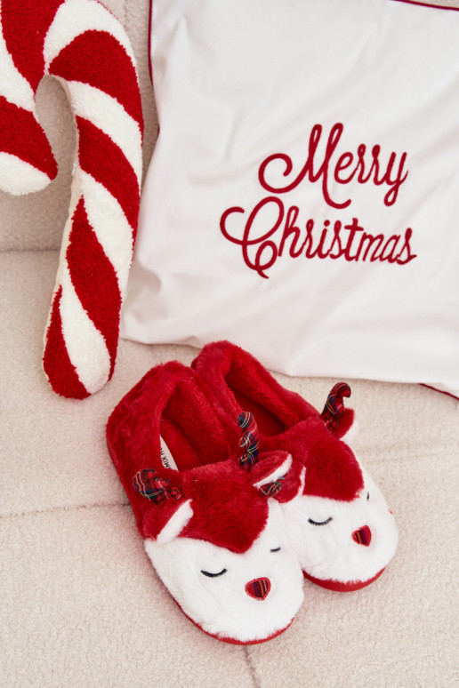 Papuče Vianoce Dámske S témou sobov s kožušinou červená Orsella