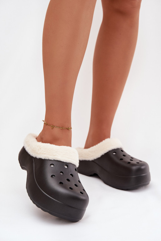 Ľahké papuče Dámske papuče zahriať sa s kožušinou vo vnútri čierna Palvine