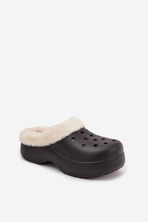 Ľahké papuče Dámske papuče zahriať sa s kožušinou vo vnútri čierna Palvine