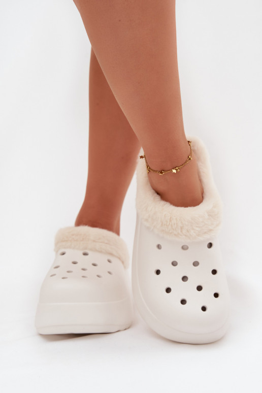 Ľahké papuče Dámske papuče zahriať sa s kožušinou vo vnútri biela farba Palvine