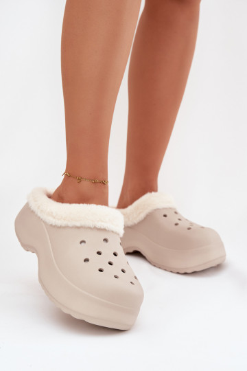 Ľahké papuče Dámske papuče zahriať sa s kožušinou vo vnútri khaki farby Palvine 2