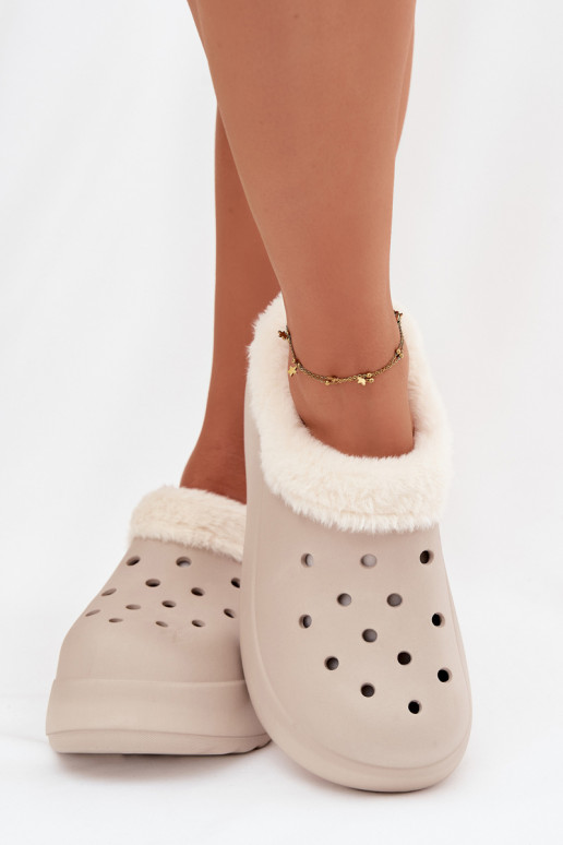Ľahké papuče Dámske papuče zahriať sa s kožušinou vo vnútri khaki farby Palvine
